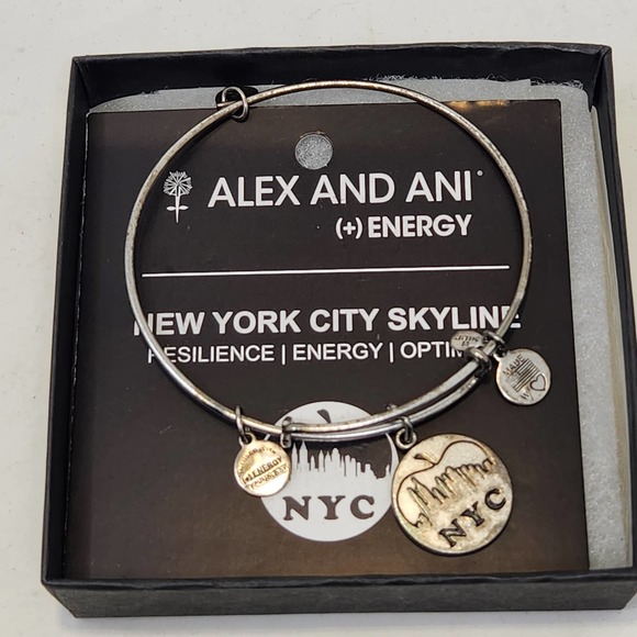 Alex and Ani NYC New York City Skyline Charm Bangle Slider Bracelet Silver Tone - Picture 1 of 6